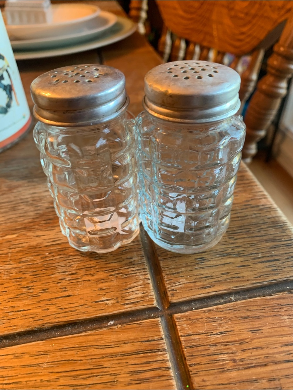 Classic Clear Glass Salt and Pepper Shakers with Silver Caps - Pair